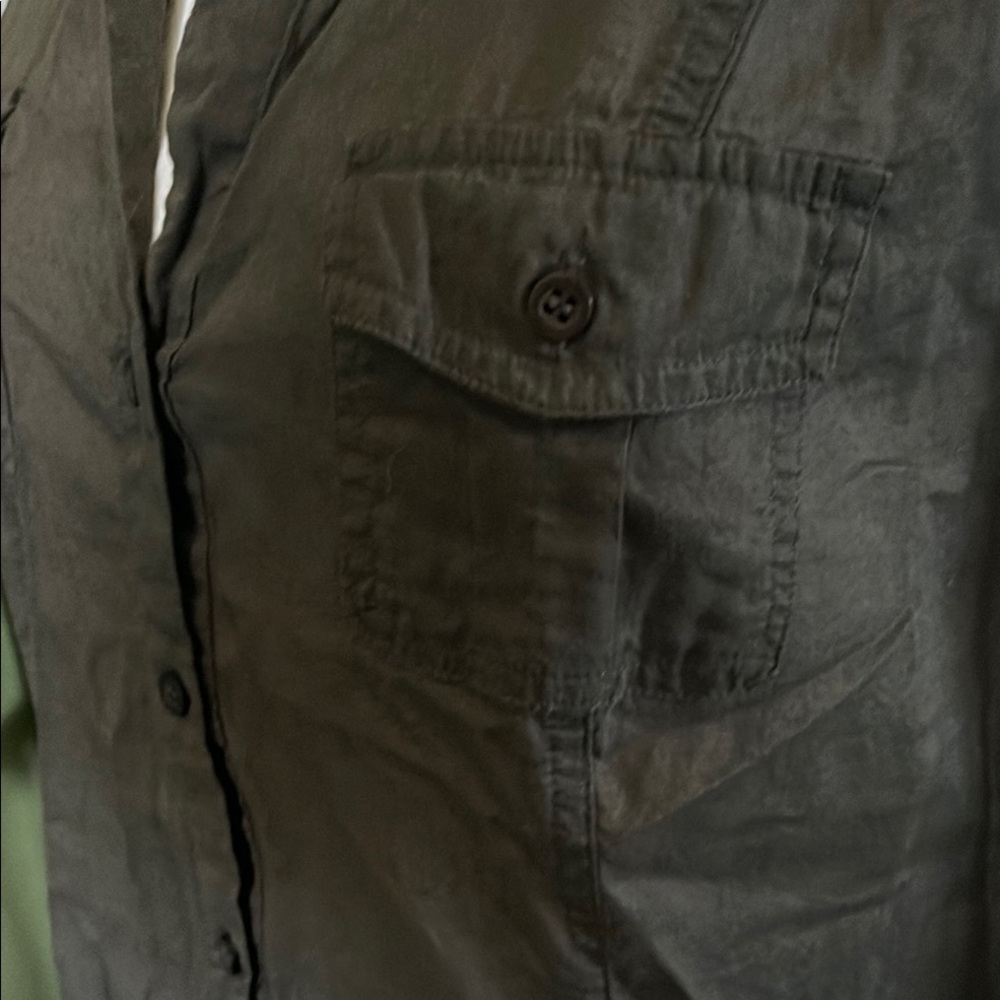 Zara Basic Dark Olive Button-Up Blouse - image 2